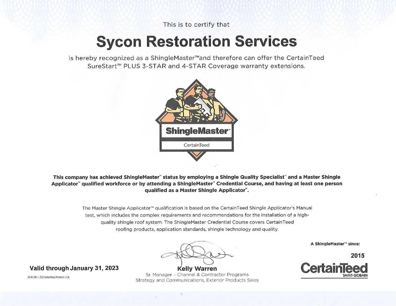 GAF ShingleMaster™ Certification